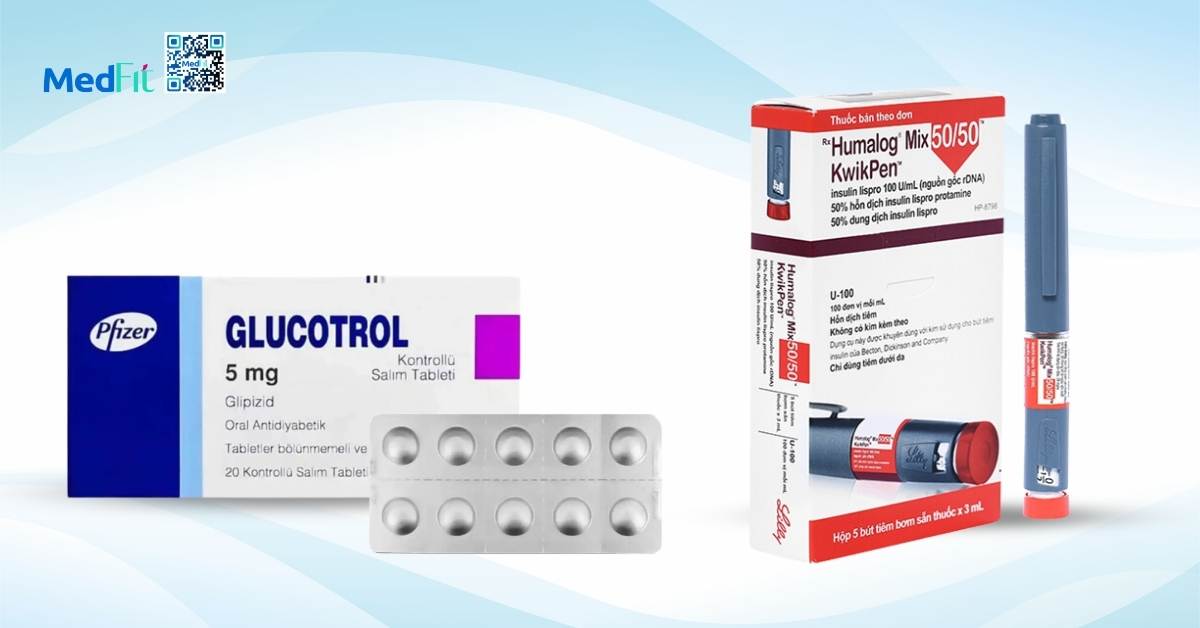 thuốc thuộc nhóm sulfonylurea (bên trái) và insulin (bên phải)