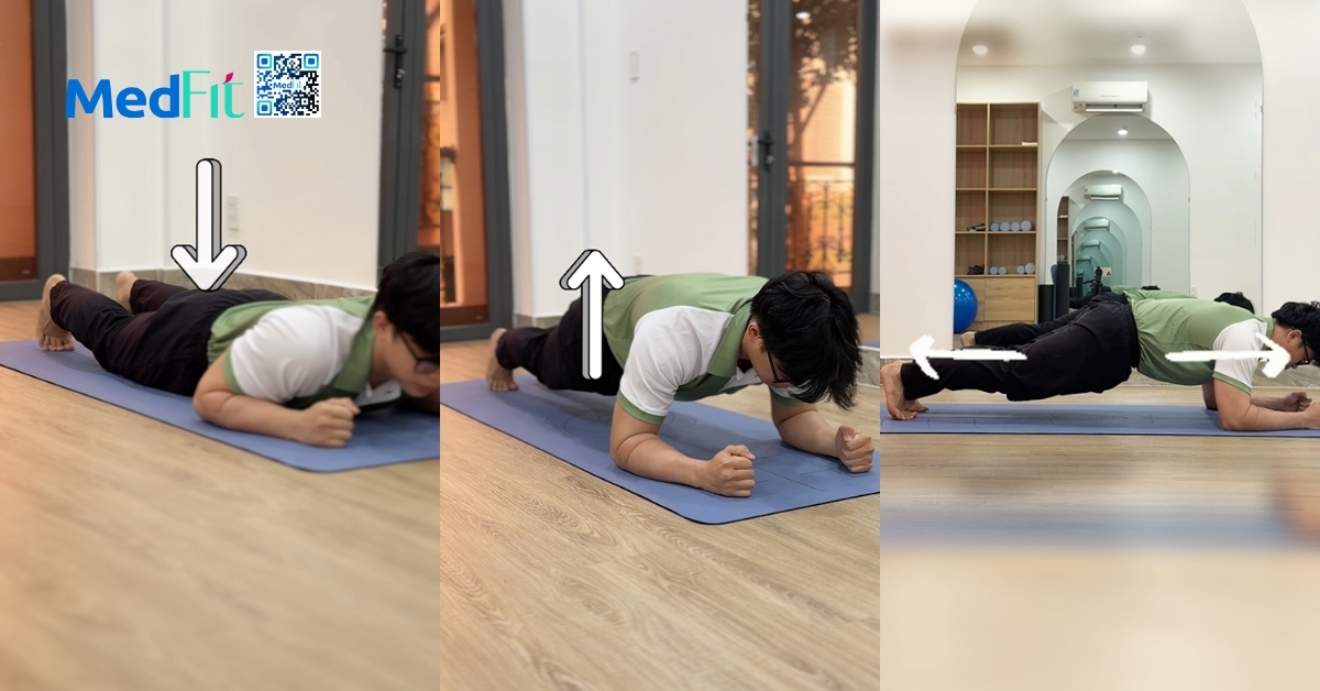 huấn luyện viên medfit thực hiện động tác plank