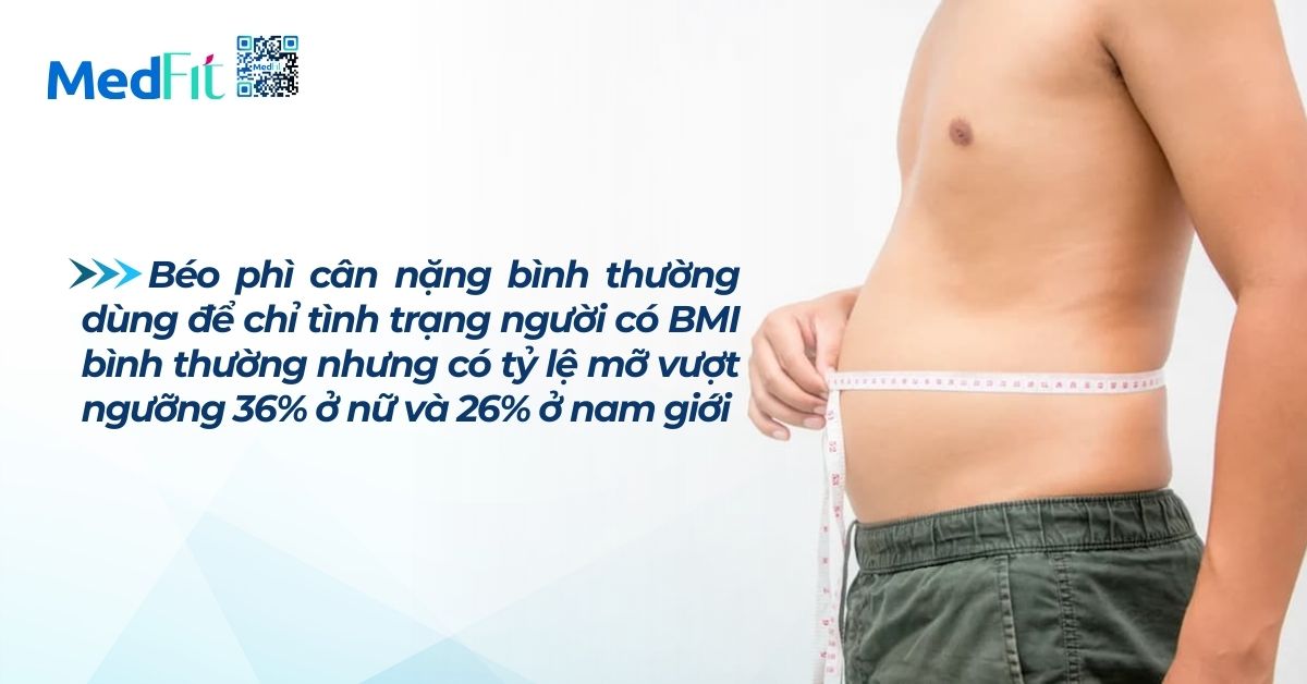 béo phì với cân nặng bình thường có mỡ vượt 36% ở nữ và 26% ở nam