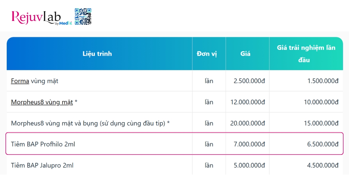 bảng giá profhilo