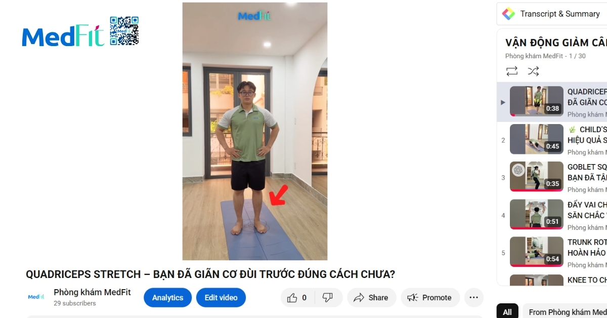 Giảm cân khoa học với gói dinh dưỡng vận động tại MedFit 9 hệ thống video vận động được đăng trên youtube của medfit