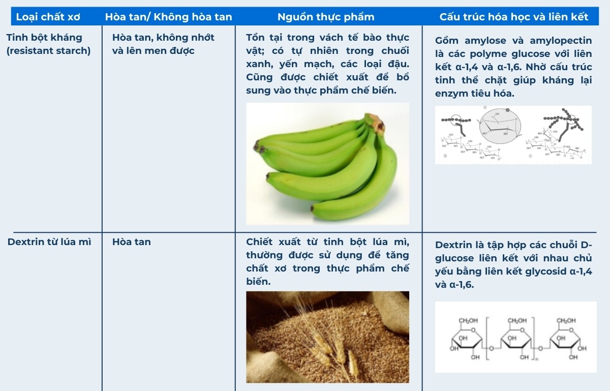 phân loại các loại chất xơ (bảng 3)