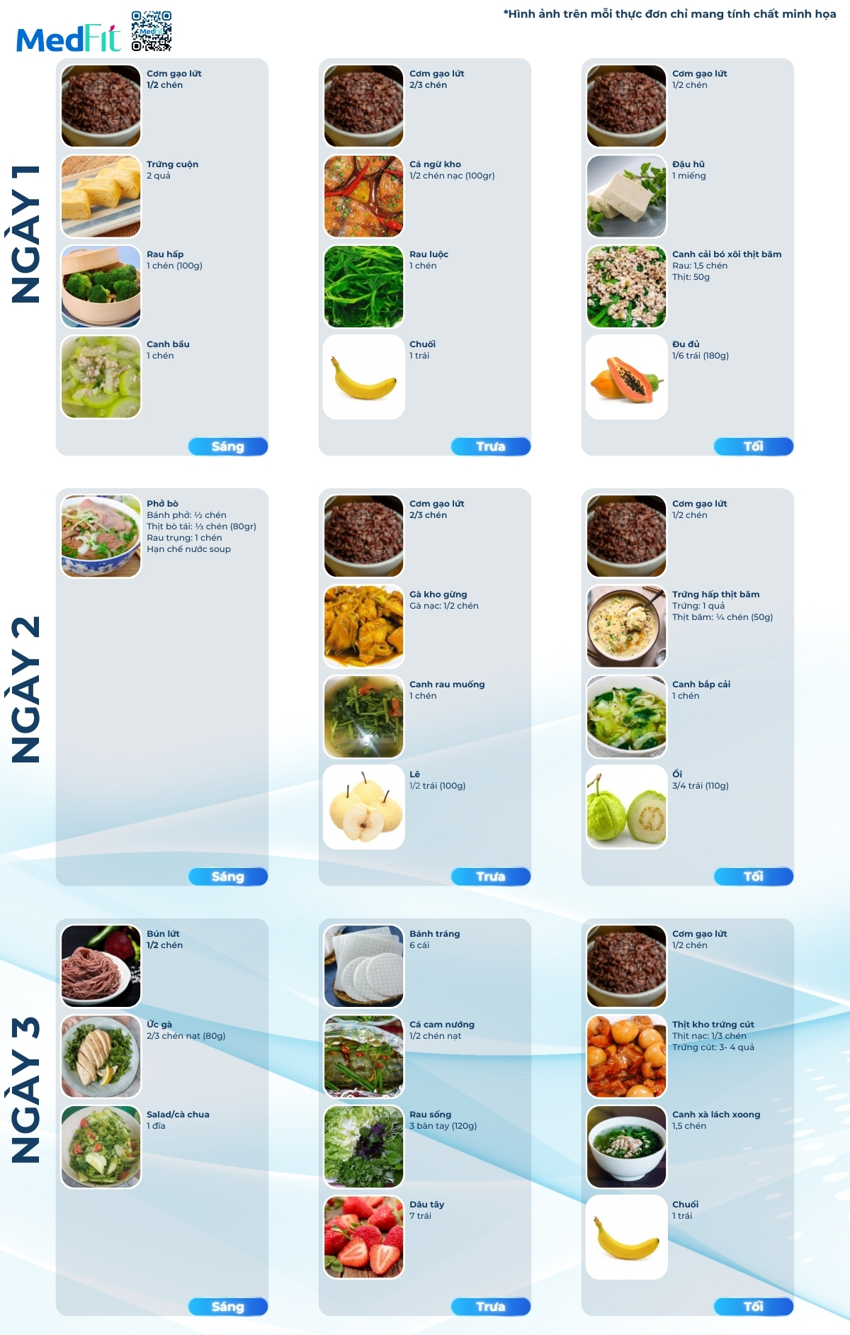 thực đơn phục hồi mẫu với mức năng lượng 1300kcal