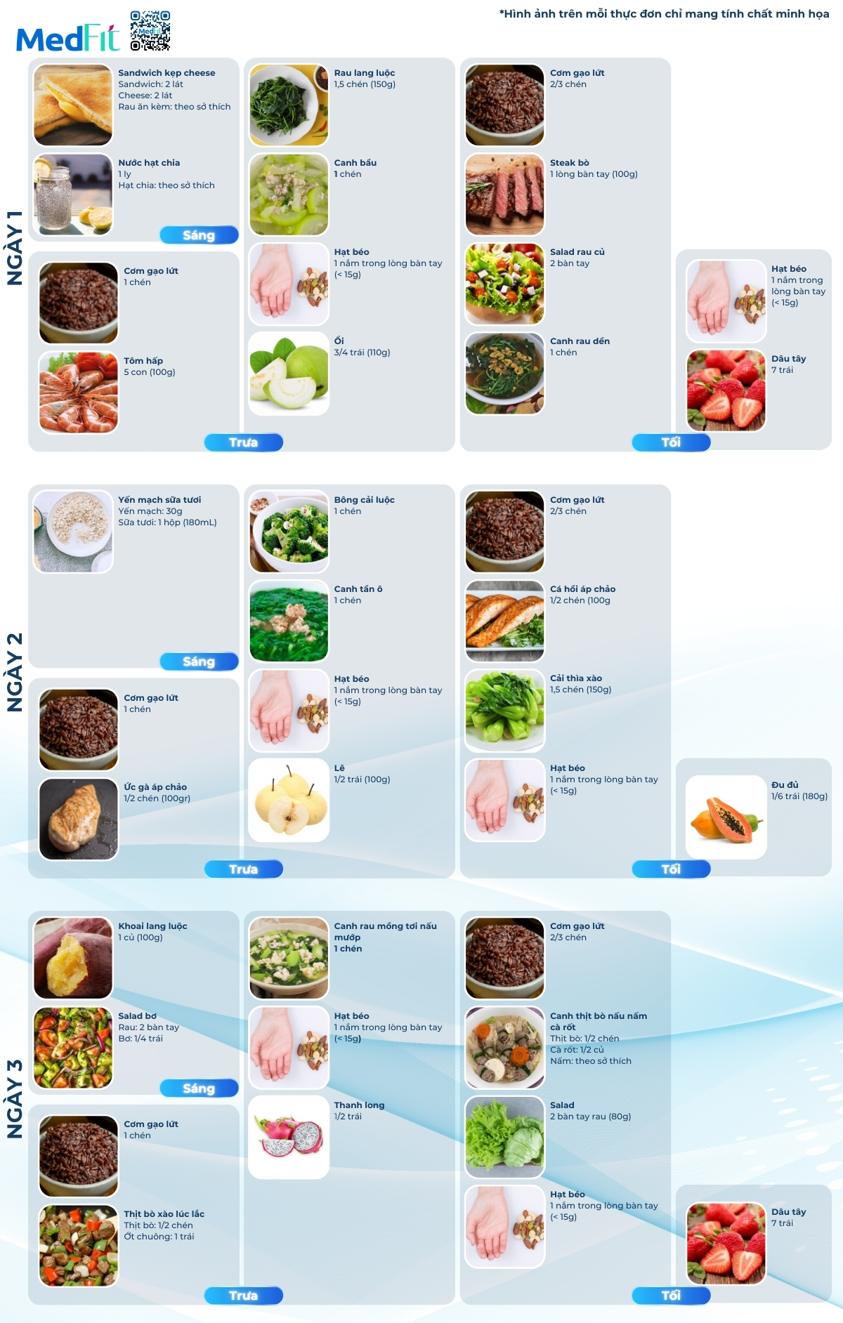 thực đơn phục hồi mẫu với mức năng lượng 1400kcal