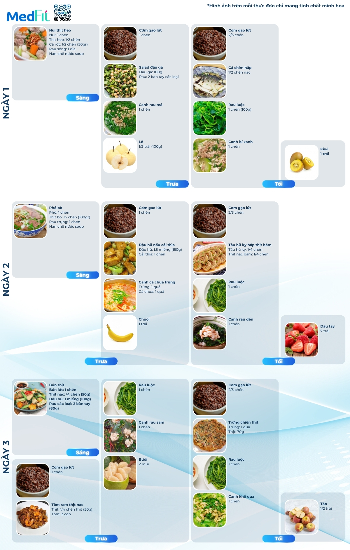 thực đơn phục hồi mẫu với mức năng lượng 1500kcal