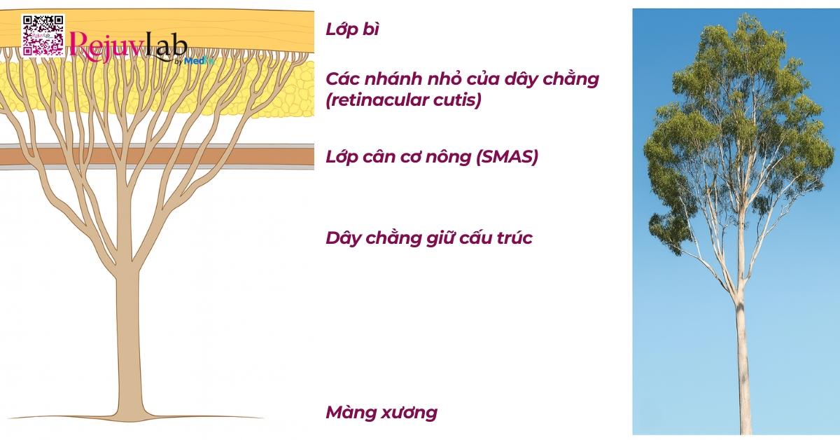 Vị trí giải phẫu của dây chằng giữ trong cấu trúc khuôn mặt (hình minh họa)