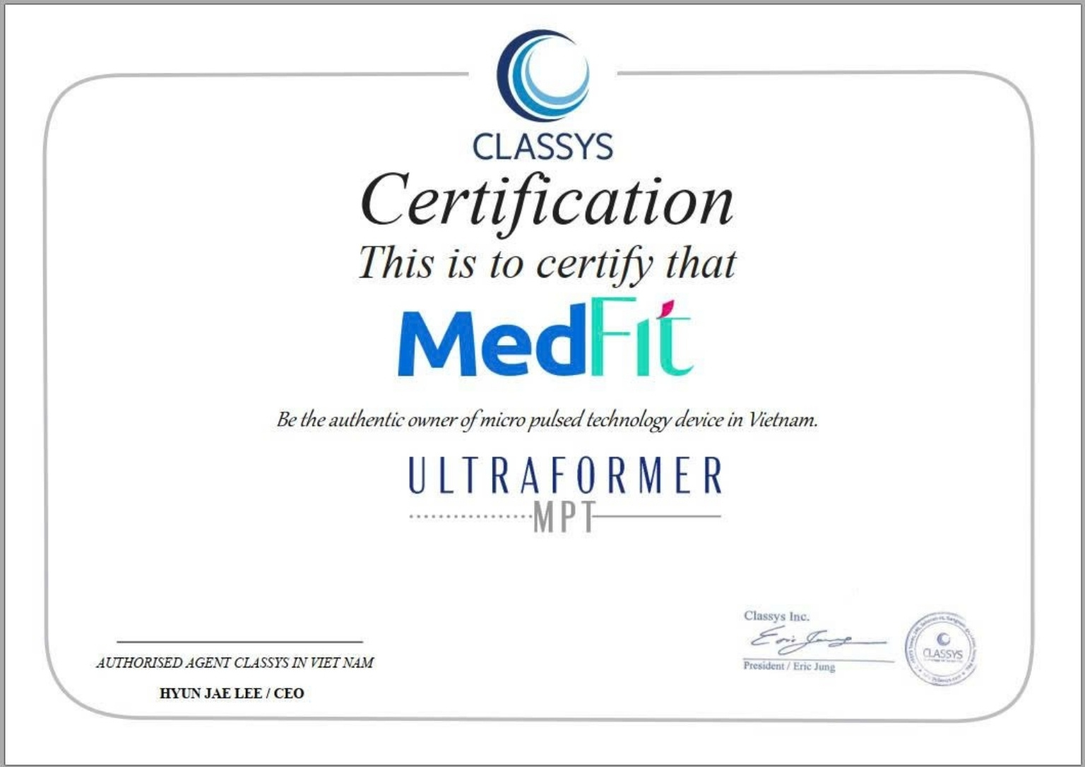 Certificate Ultraformer MedFit