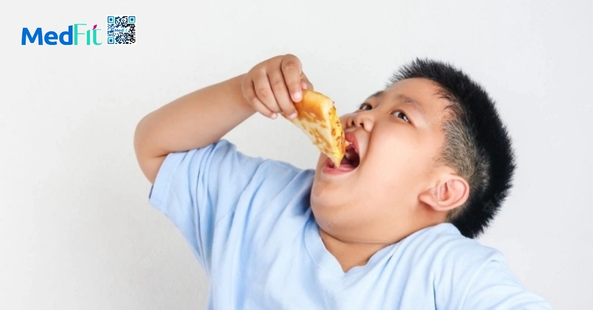 hình minh họa trẻ béo phì ăn uống vô độ