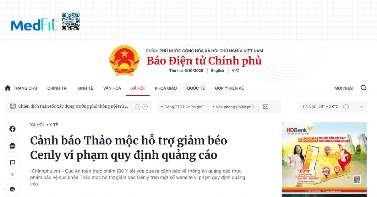 Giảm cân Cenly có tốt không? Có gây tác dụng phụ hay rủi ro sức khỏe? 10 Cảnh báo Thảo mộc hỗ trợ giảm béo Cenly vi phạm quy đinh quảng cáo - Theo Báo điện tử Chính phủ
