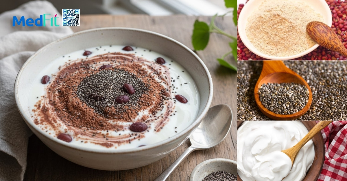 Cách uống bột đậu đỏ giảm cân an toàn và dễ áp dụng mỗi ngày 10 Bột đậu đỏ + sữa chua Hy Lạp + hạt chia