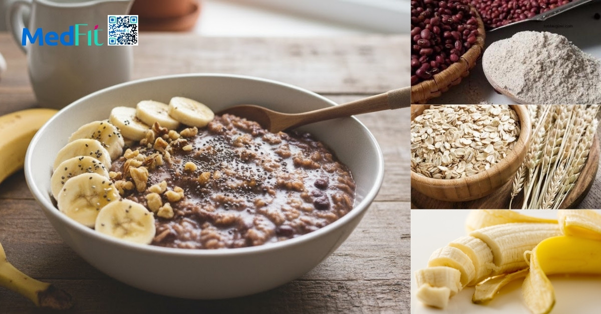 Cách uống bột đậu đỏ giảm cân an toàn và dễ áp dụng mỗi ngày 11 Bột đậu đỏ + yến mạch + chuối