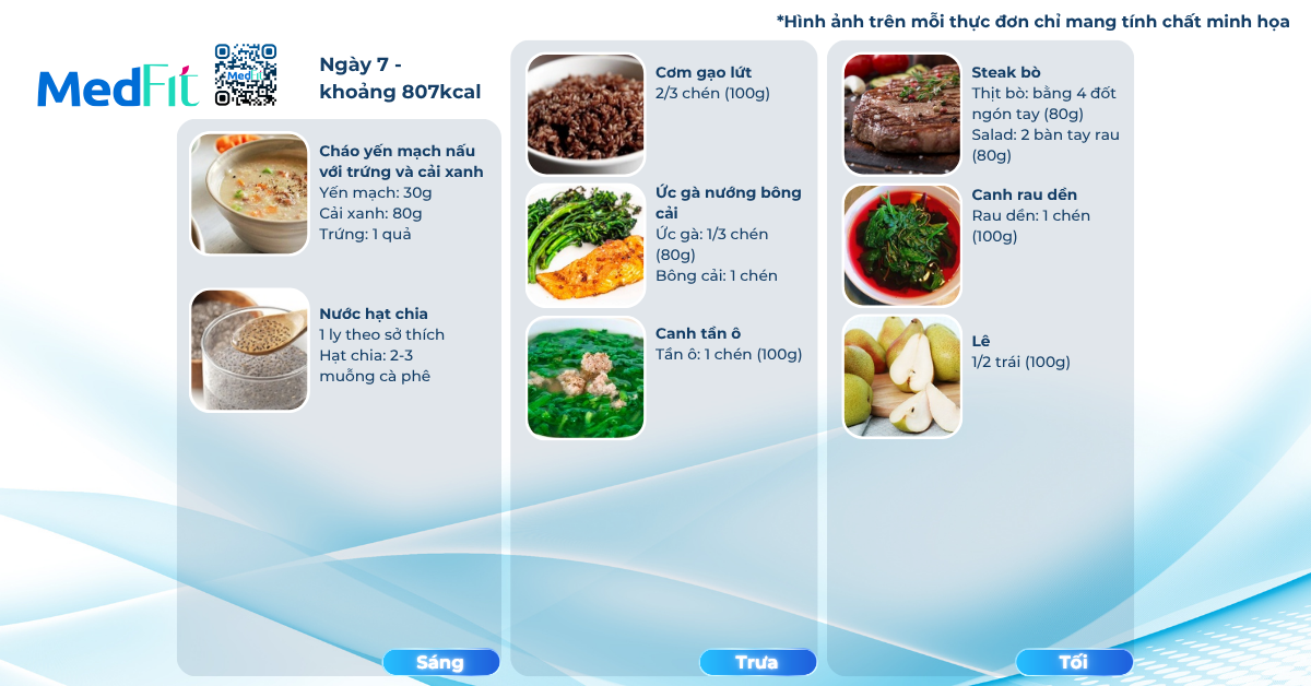Thực đơn mẫu giảm cân bằng yến mạch ngày 7