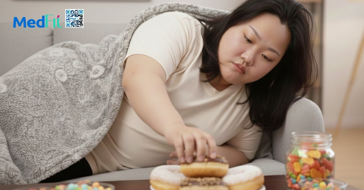 Thiếu ngủ khiến cơ thể muốn nạp thêm năng lượng nhanh để bù cho sự mệt mỏi