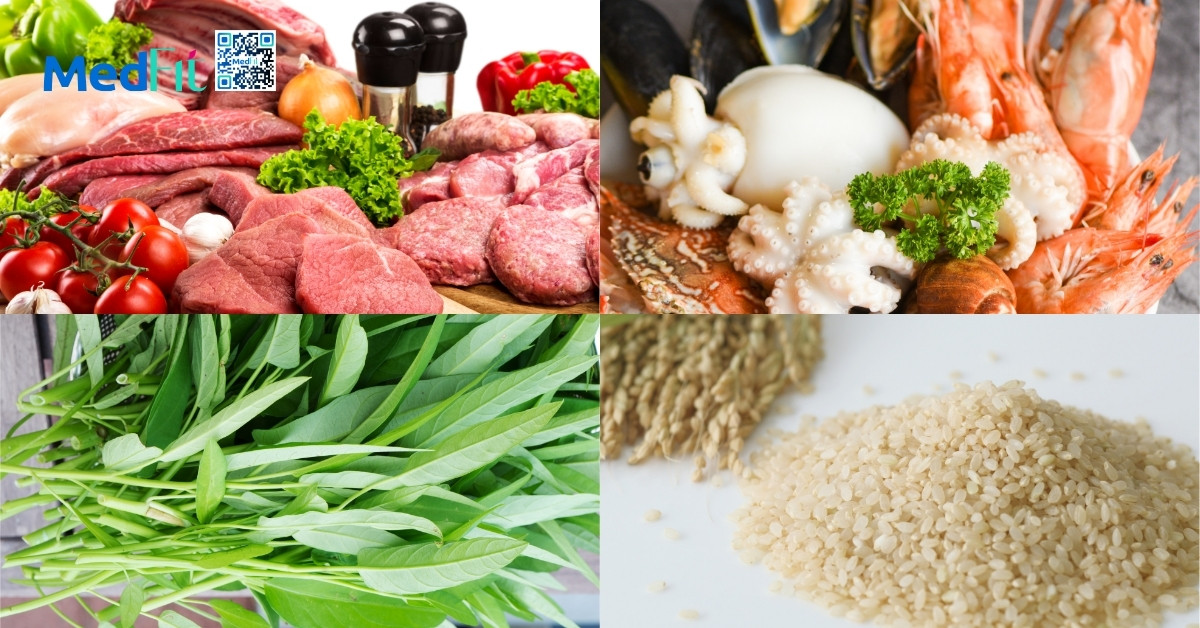 Thit bo ga hai san rau muong nep