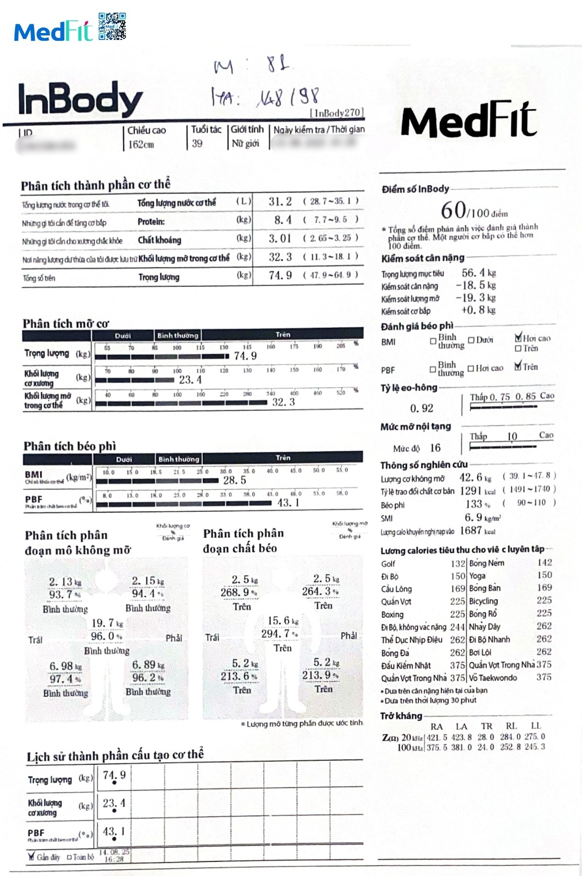 12 tuần giảm gần 10kg ở tuổi 39: Khi người phụ nữ chọn lắng nghe cơ thể để sống khỏe hơn 1 Inbody truoc 1