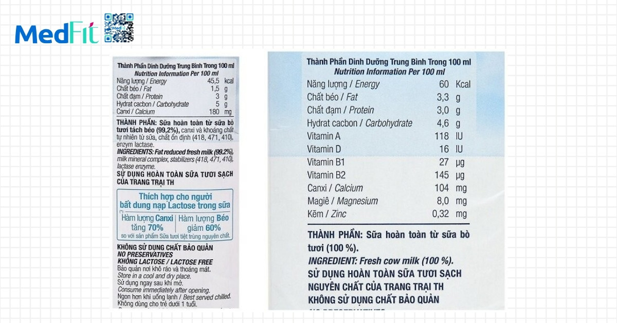 Hướng dẫn cách chọn sữa uống giảm cân hiệu quả, giữ dáng thon thả 2 Bang thanh phan dinh duong