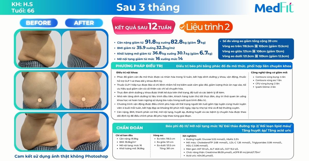 Tuổi tác không cản bước hành trình giảm cân: Khách hàng U70 giảm 8,9kg, tiếp tục giảm thêm 9kg và 39cm vòng eo tại MedFit 17